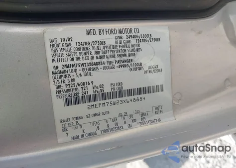 2003 Mercury Grand Marquis Ls from USA, damaged, VIN 2MEFM75W23X648884